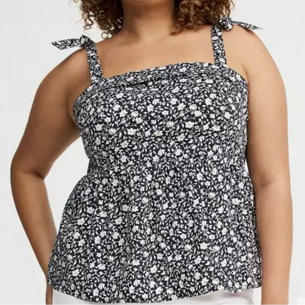 Torrid Poplin Peplum Tie Strap Top Navy White Floral Plus Size 00X (medium/10)